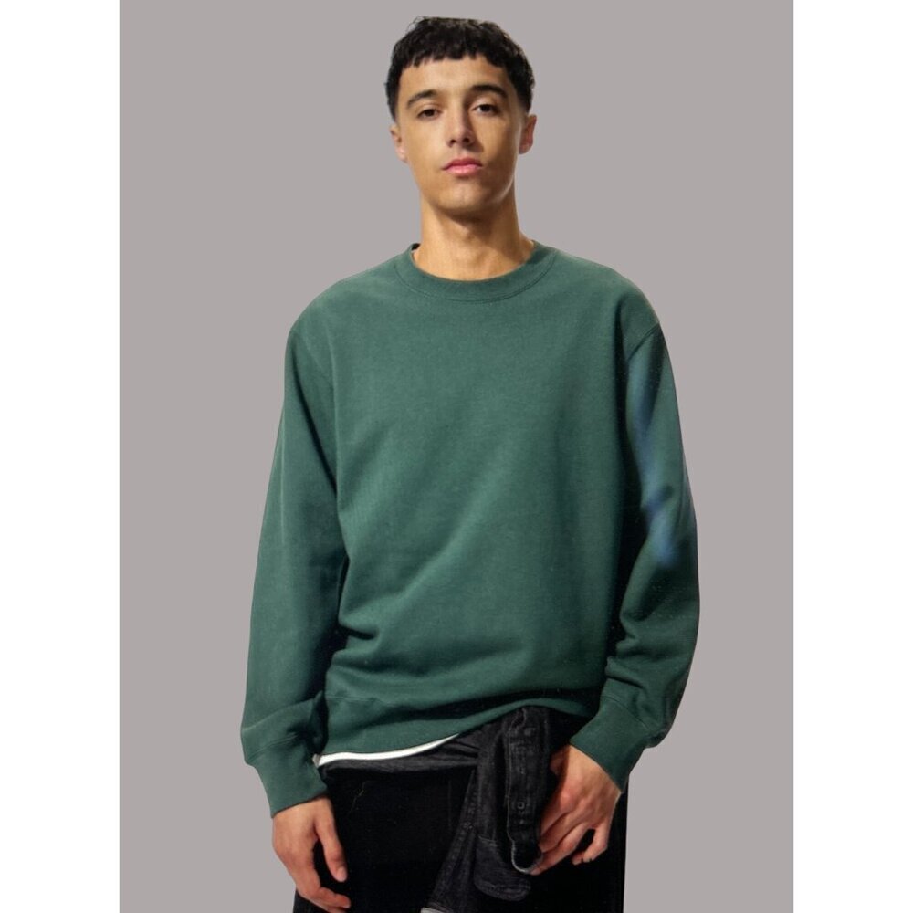 UNIQLO Sweatshirt Cotton Green Crewneck Med Weight Pullover Size Med - Picture 1 of 7
